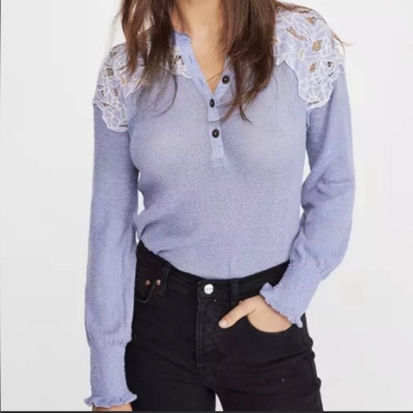 Free People Easy Breezy Floral Appliqué Henley - Picture 1 of 16